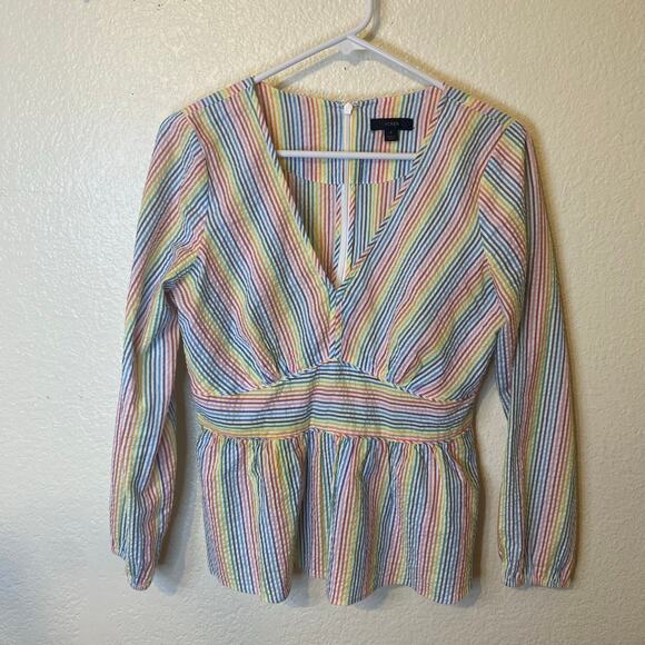 J Crew Seersucker Gauzy Cotton Rainbow Striped Blouse Size 4 - Picture 1 of 5
